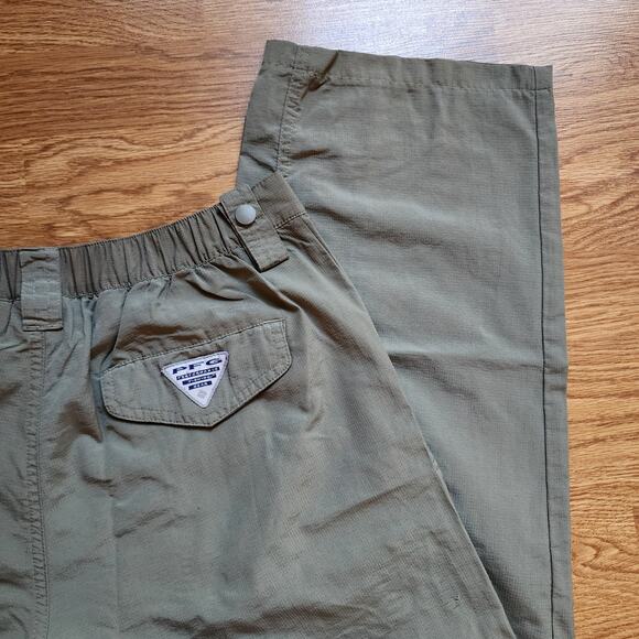 Columbia PFG Pants Mens Size 32 Fishing Gear 100% Nylon Green Zip-Off Leg - Picture 7 of 13